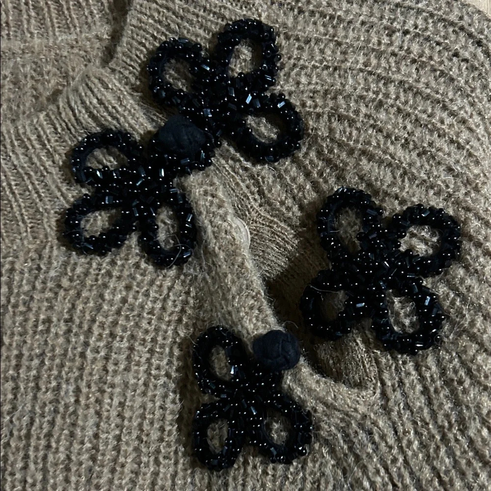 J. Crew Tan Sweater with Black Floral Accents